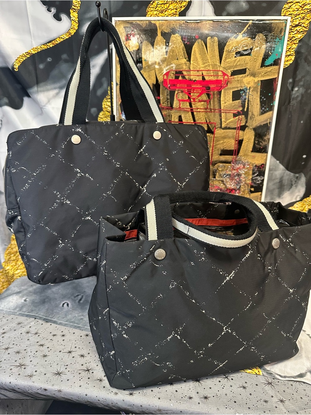 Chanel Black Nylon with Contrast Stripe travel set